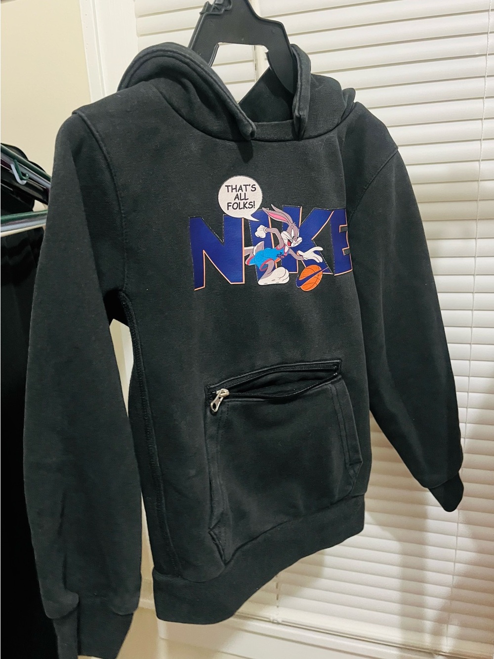 Nike Black Kids Hoodie with Blue and Purple Logo and Orange Accent